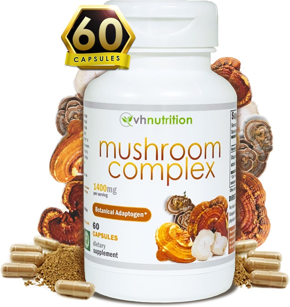 VH Nutrition Mushroom Supplement | Mushroom Complex for Vitality Support* 1400mg | Adaptagen Formula Includes: Lions Mane, Chaga, Reishi, Extracts | 60 Capsules 2