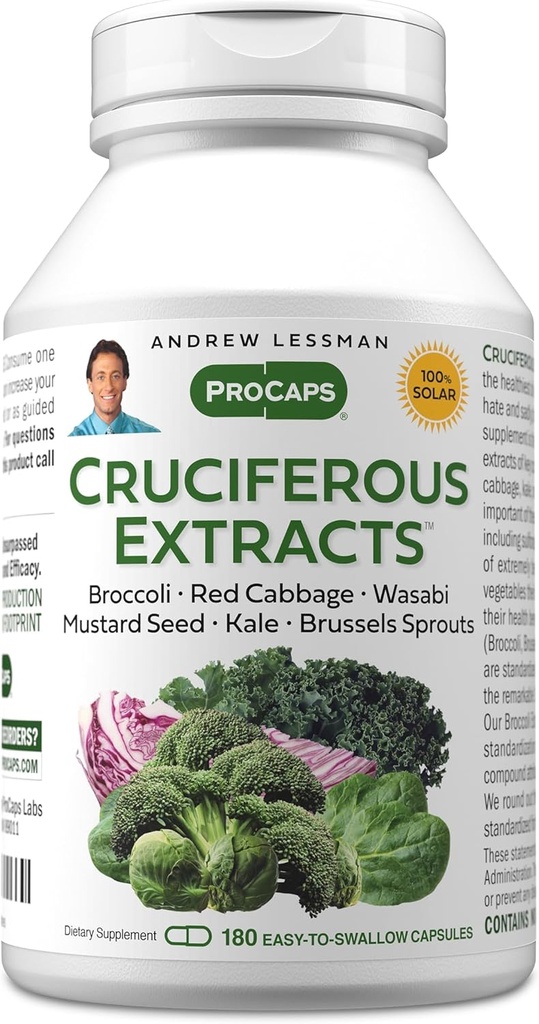 ANDREW LESSMAN Cruciferous Extracts 180 Capsules - High Levels of Glucosinolates and Sulforaphane from Broccoli, Red Cabbage, Mustard Seed, Wasabi, Brussels Sprouts and Kale Extracts, No Additives 2