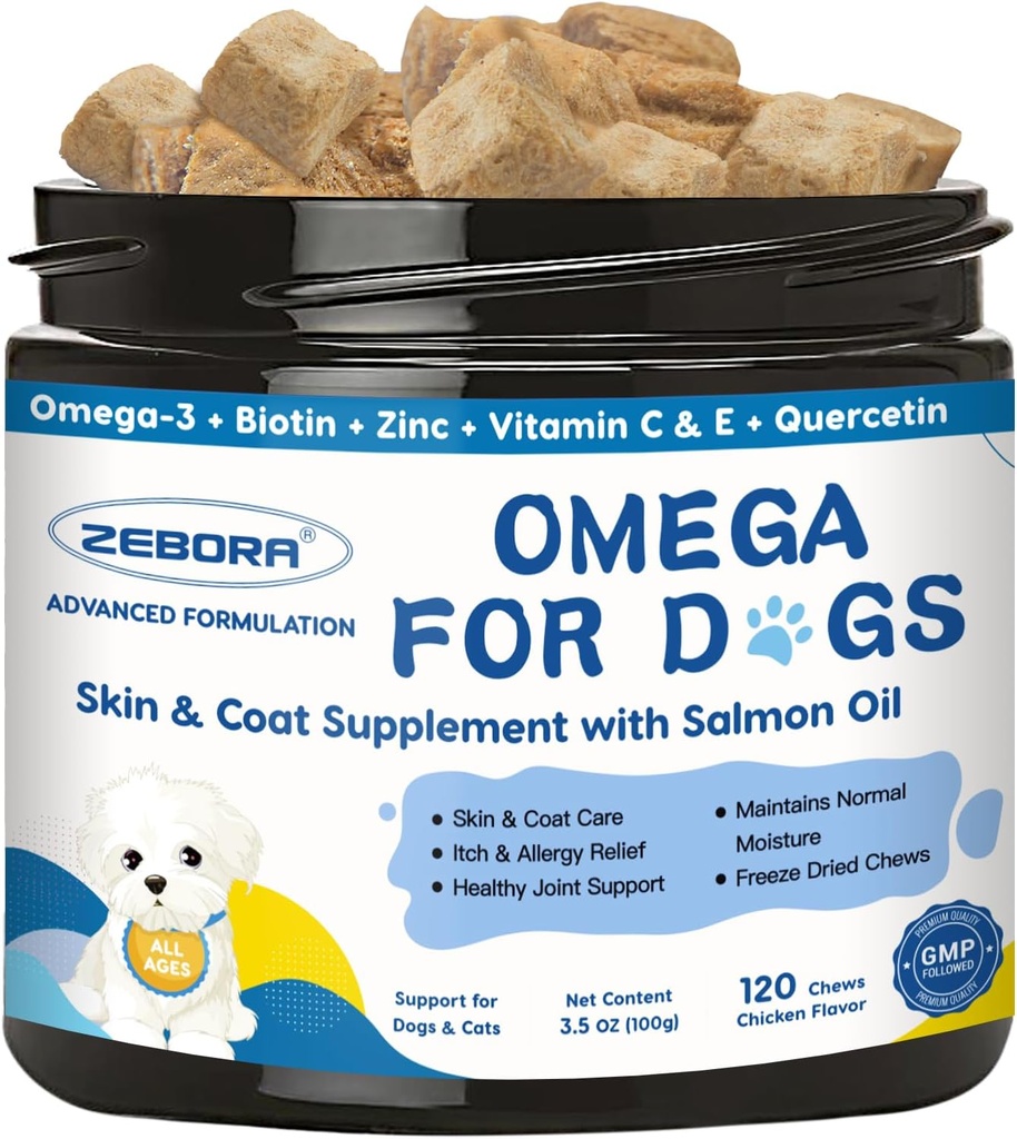 Omega 3 for Dogs with Salmon Oil, Fish Oil for Dogs Skin and Coat Supplement, Dog Allergy Relief, Hot Spot Treatment, Anti Shedding, Hip & Joint Support with EPA & DHA, Biotin, Vitamin E 2