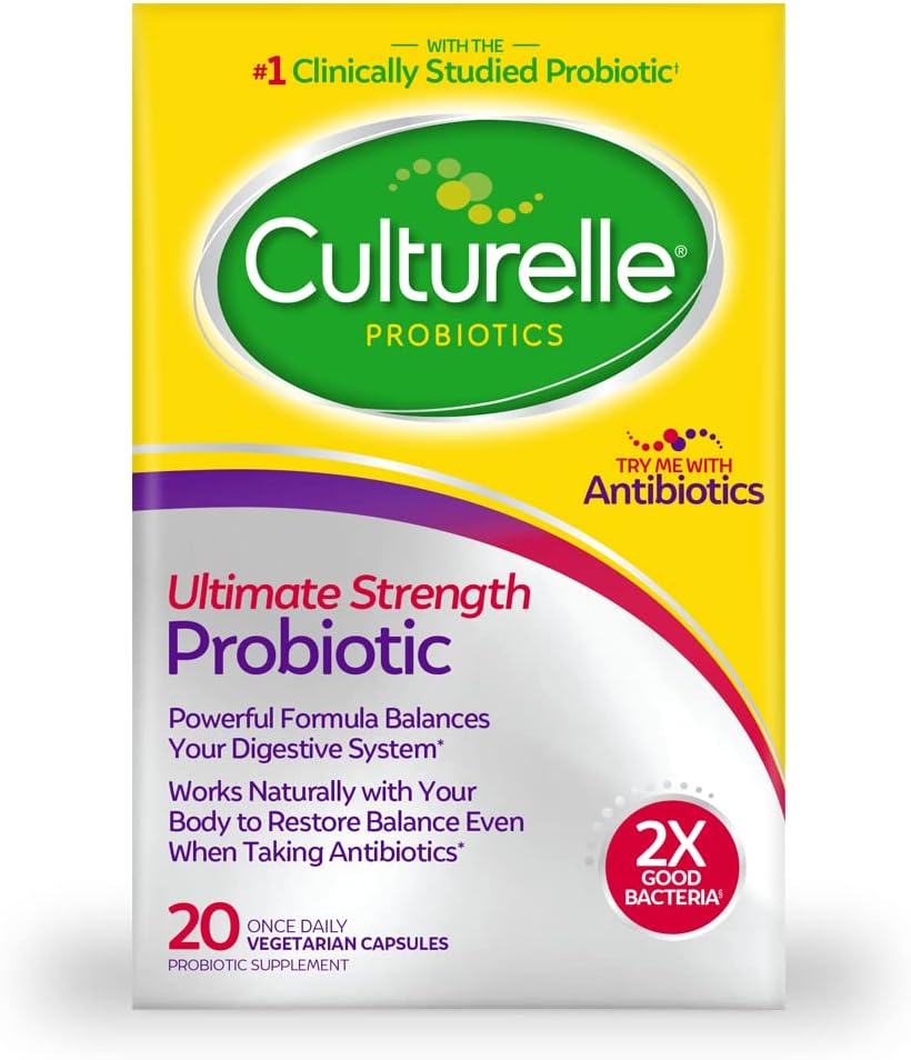 Culturelle Ultimate Strength Probiotic for Men and Women, Most Clinically Studied Probiotic Strain, 20 Billion CFUs, Supports Occasional Diarrhea, Gas & Bloating, Non-GMO, 20 Count 2