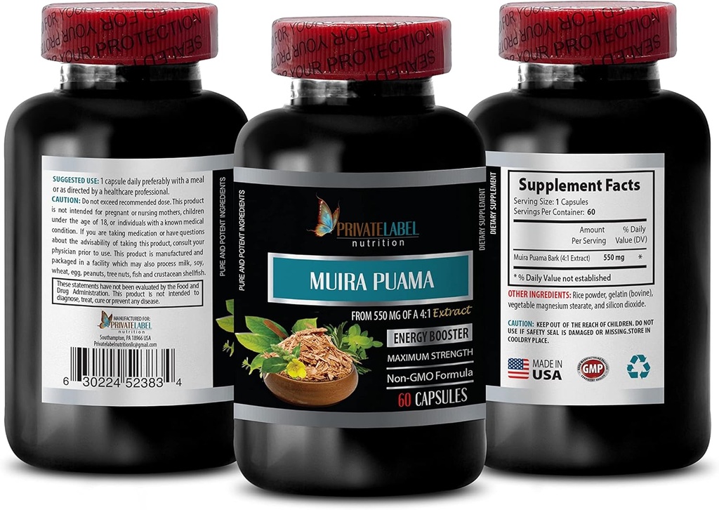 energy supplements for men - MUIRA PUAMA EXTRACT 2200Mg - MALE ENHANCEMENT - energy boost - muira puama for men - muira puama for women - muira puama herb - muira puama root extract - 3 Bot 180 Caps 3