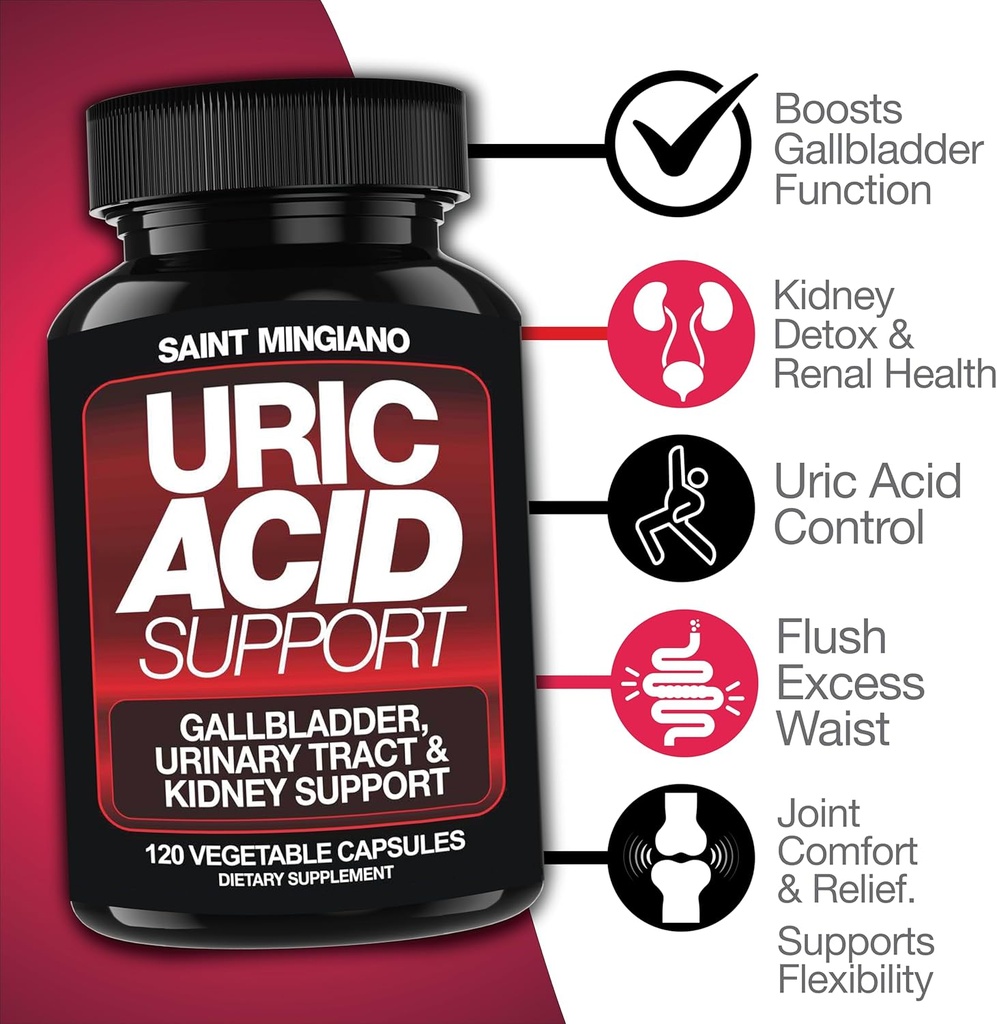 Uric Acid Flush for Gout Support -120 Capsules - Supports Kidney Cleanse Detox & Repair, Gallbladder & Urinary Tract Issues - Essential for Detox & Joint Support - Cranberry Extract 4