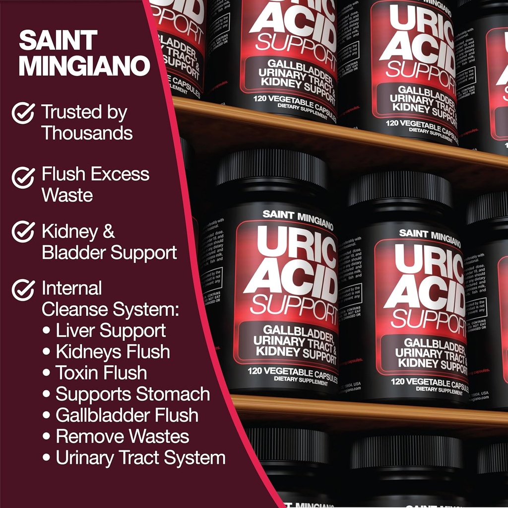 Uric Acid Flush for Gout Support -120 Capsules - Supports Kidney Cleanse Detox & Repair, Gallbladder & Urinary Tract Issues - Essential for Detox & Joint Support - Cranberry Extract 6