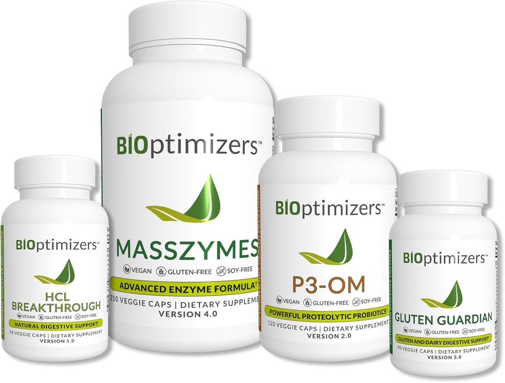 BiOptimizers - Essential Digestive Enzymes Bundle - P3-OM - Gluten Guardian - MassZymes - HCL Breakthrough - Doctor-Formulated (550 Capsules) 2