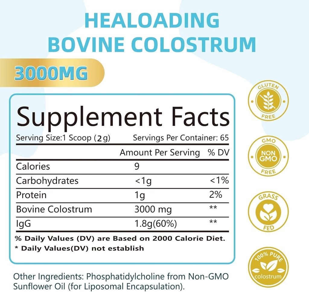 Bovine Colostrum Supplement Powder: Pure Whole Bovine Colostrum Rich in Immunoglobulins and Nutrients for Immune Support and Gut Health, Easy to Mix in Water or Smoothies 3