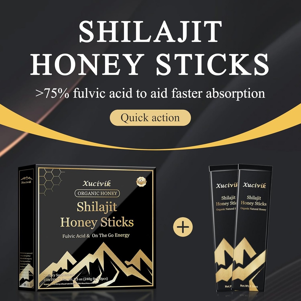 Xucivik Shilajit Honey Sticks,Pure Shilajit Resin with Organic Honey & Saffron, Boost Energy, Strengthen Immunity, Enhance Mental Clarity,Perfect for Men & Women,30 Sticks 4
