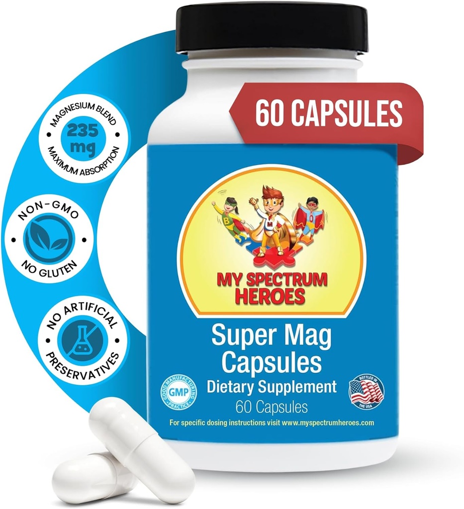 My Spectrum Heroes Magnesium Capsules - High-Absorption Magnesium Blend for Sleep, Relaxation, Cognitive Support, and Calm - Kid & Adult Friendly Formula - Promotes Wellness and Balance - 60 Capsules 2