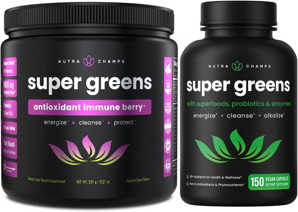 NutraChamps Super Greens Antioxidant Powder & Super Greens Capsules 2