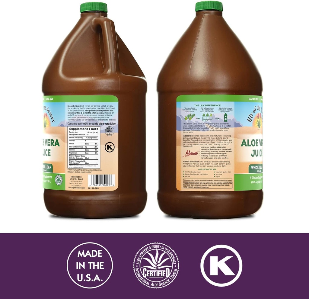 Lily of the Desert Vera Juice - Whole Leaf Filtered Aloe Vera Drink, Non-GMO Aloe Juice with Natural Vitamins, Digestive Enzymes for Gut Health, Stomach Relief, Wellness, Glowing Skin, 128 Fl Oz 3