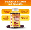 Vitamatic Sugar Free Vitamin D3 5000 IU - 120 Gummies - Great Taste - Healthy Bones, Mood & Immune System Function - Non-GMO - 120 Servings (5000 IU) 5