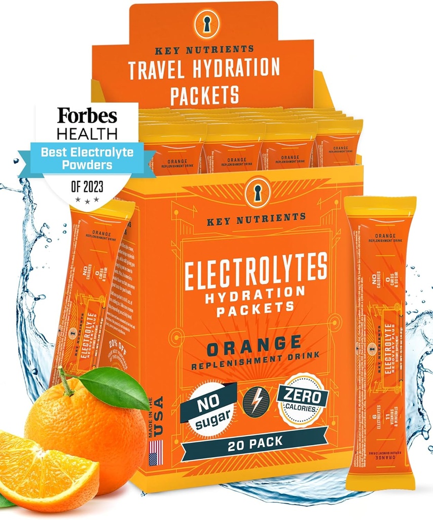 KEY NUTRIENTS Electrolytes Powder Packets 20 Pack - No Sugar, Delicious Tangy Orange, Hydration Packets with Electrolyte Powder for Refreshing Electrolyte Drink Mix Packets - Zero Calories 2