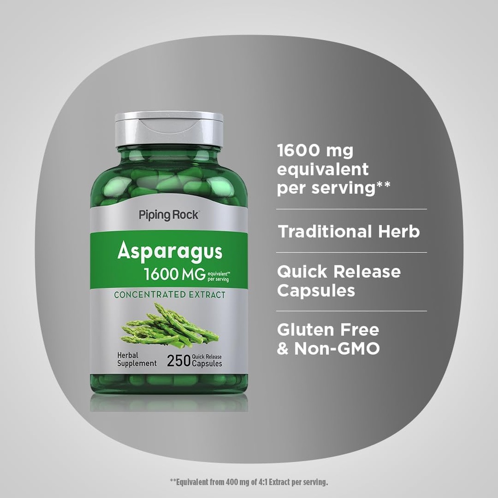 Piping Rock Asparagus Supplement 1600mg | 250 Capsules | Root Extract | Non-GMO, Gluten Free 5