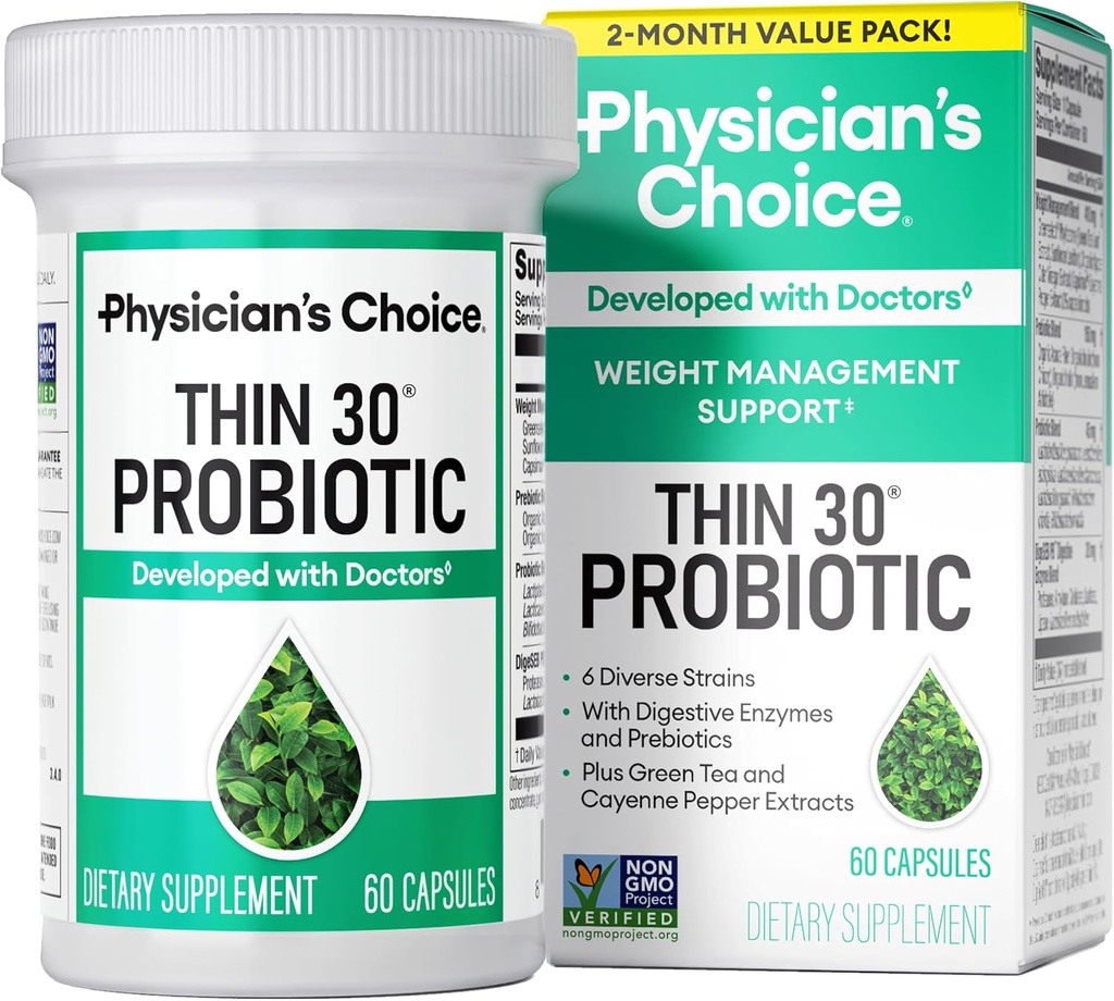 Physician's CHOICE Probiotics for Weight Management & Bloating - 6 Probiotic Strains - Prebiotics - Key ingredient Cayenne - Supports Gut Health - Weight Management for Women & Men - Green Tea - 60 CT 2