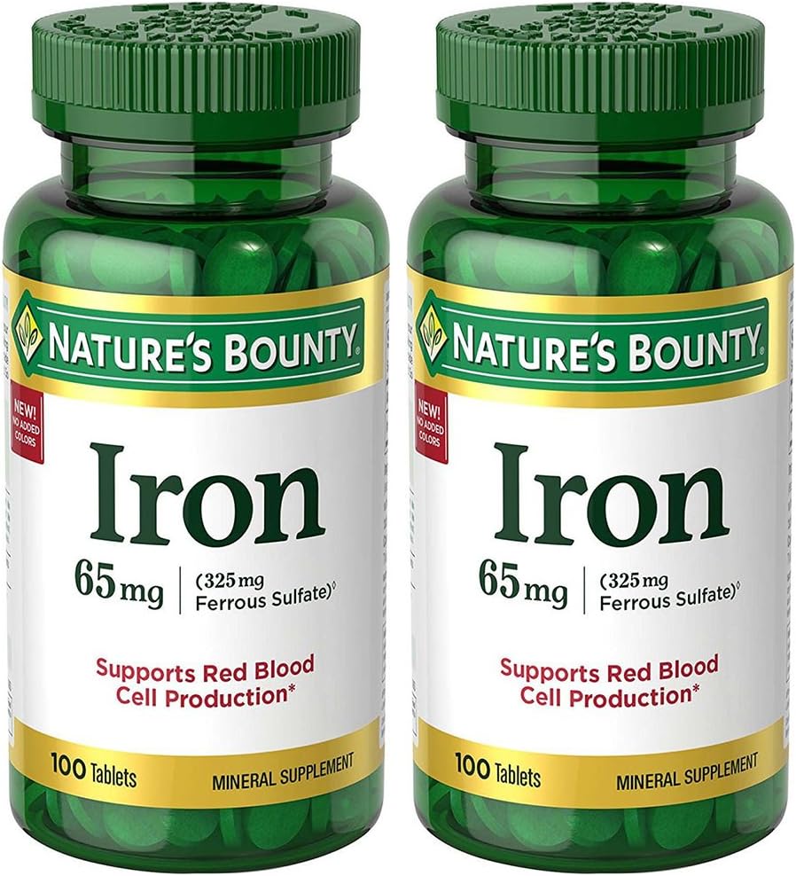 Iron 65 mg (325 mg Ferrous Sulfate), 2 Bottles (100 Count) 2
