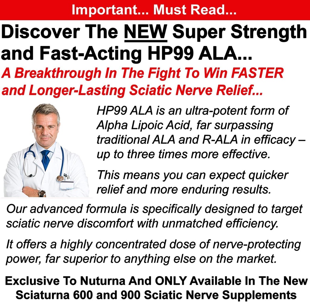 Sciatica Nerve Support Supplement with 900 mg HP-99 Alpha Lipoic Acid Formula - Max Strength ALA for Feet Hands Fingers Legs - Ultra Potent 18 in 1 Natural Peripheral Nerve Vitamins - 180 Capsules 2