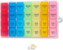 Weekly Pill Organizer 4 Times a Day, 7-Day Pill Boxes, Monthly Medication Organizer 28 Days Portable Compartments & Moisture-Proof Outer Case for Vitamins, Fish Oils, Supplements(Color) 2