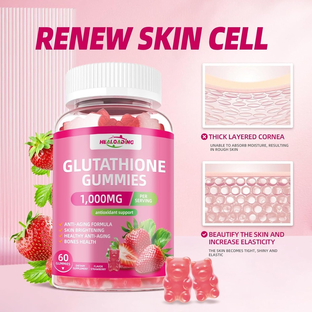 Glutathione Supplement Collagen Gummies: L-Glutamine Contains Marine Collagen Vitamins C, E, D&B12 Glutathione Gummies 1000mg for Anti-Aging Formula and Strengthen Bones 6