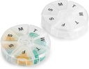 Weekly Pill Organizer - (Pack of 2) 7 Day Pills Container, Round Medicine Organizer Box, Daily Week Pill Reminder Case Travel Friendly, BPA-Free Vitamin, Supplement, Fish Oil, Medication Planner 2