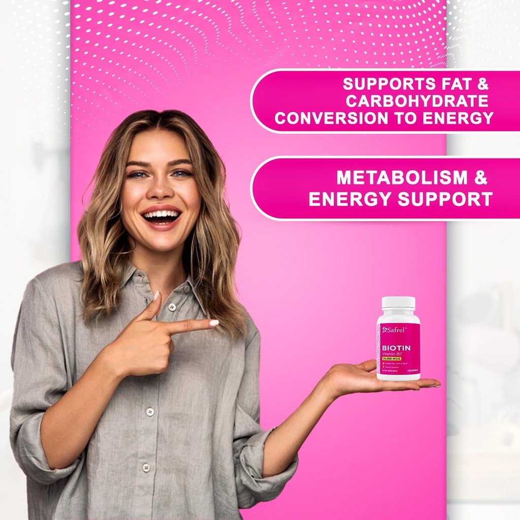 Safrel Biotin (Vitamin B7) 10,000mcg (10mg) Vitamin Supplement, 240 Capsules - Vegetarian, Gluten Free, Quick Release, Non-GMO 6