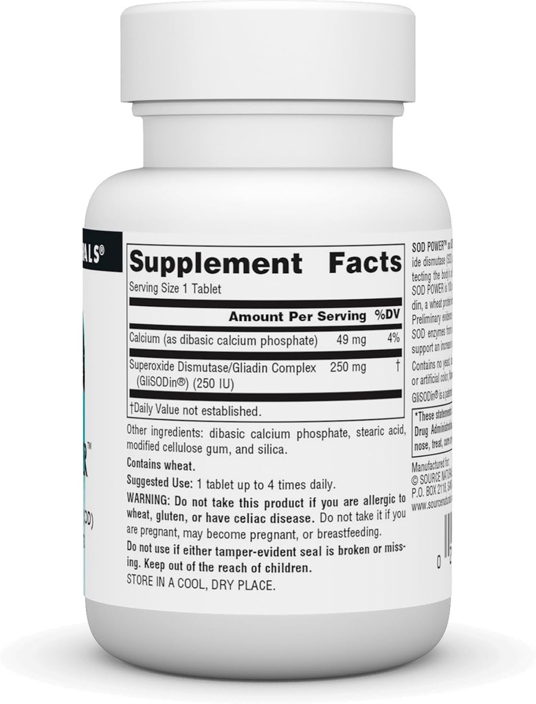 Source Naturals SOD Power As Glisodin, Superoxide Dismutase, Dietary Supplement 250mg - 30 Tablets 3
