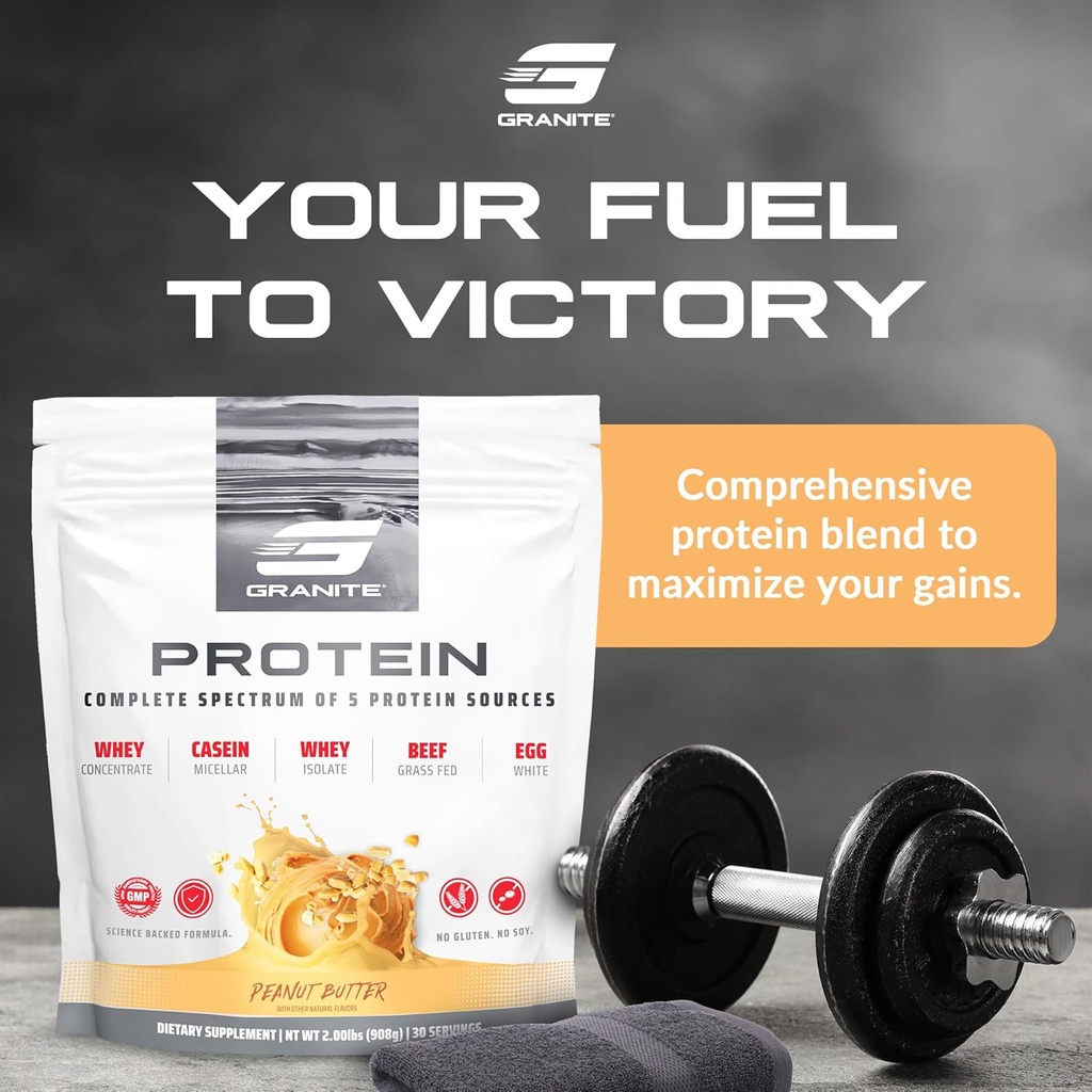Granite Nutrition Protein Powder - Premium 5-Source Blend (Whey, Casein, Egg, Grass-Fed Beef) for Lean Muscle and Recovery - Peanut Butter Flavor, 30 Servings 3