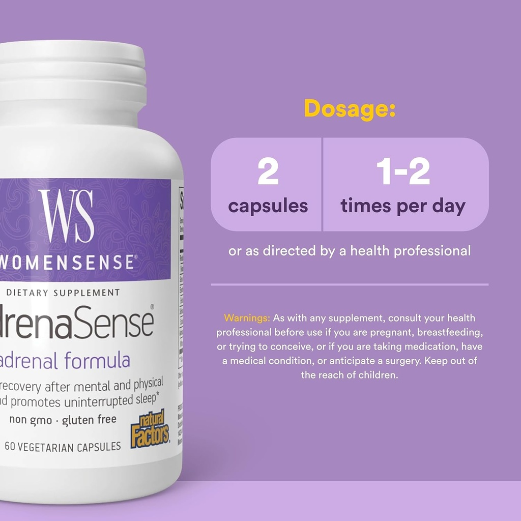 WomenSense AdrenaSense by Natural Factors, AdrenaSense, Herbal Supplement for Adrenal Support and Stress Relief, Vegan, Non-GMO, 60 Capsules 4