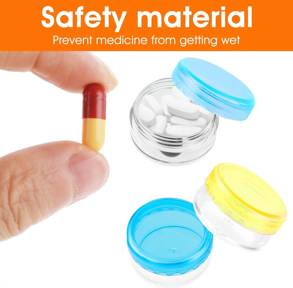 Small Pill Organizer Box, 5 Pcs Travel Pill Case Holder Portable Daily Mini Pills Container BPA Free Medicine Storage Container for Purse Pocket Briefcase (Blue/Orange/Yellow/Black/Rose Red) 5