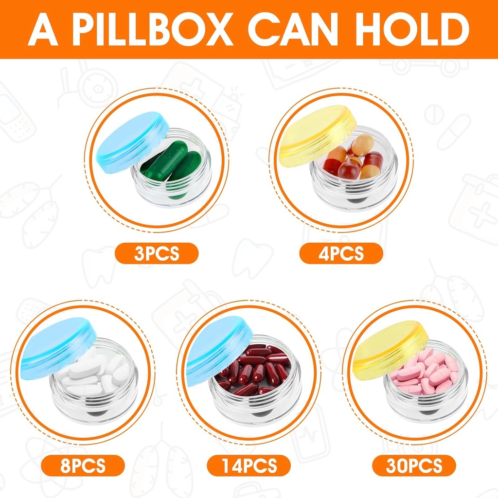 Small Pill Organizer Box, 5 Pcs Travel Pill Case Holder Portable Daily Mini Pills Container BPA Free Medicine Storage Container for Purse Pocket Briefcase (Blue/Orange/Yellow/Black/Rose Red) 6