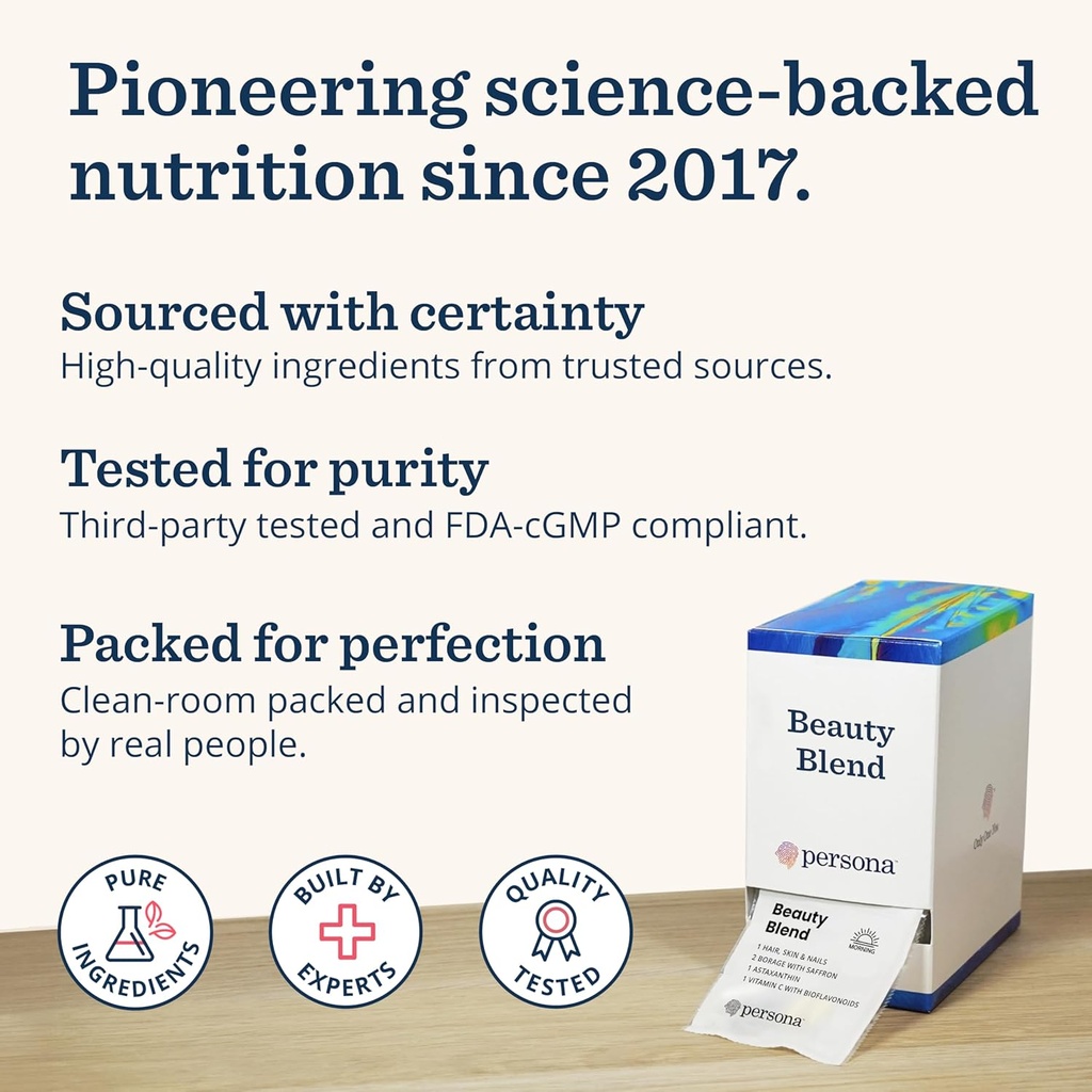 Persona Nutrition Beauty Blend Vitamin Pack for Hair, Skin & Nails (28 Pack) – Includes Hyaluronic Acid, Collagen, Borage with Saffron & Vitamin C 6