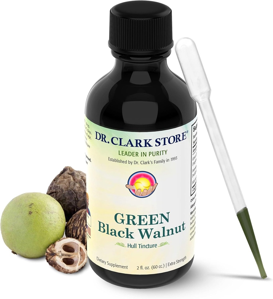 Dr Clark Store Green Black Walnut Hull Tincture - Highly Potent Formula with Black Walnut Extract - All Natural Intestine Support Black Walnut Tincture Comes with a Dropper, 2 fl. oz (60cc) 2