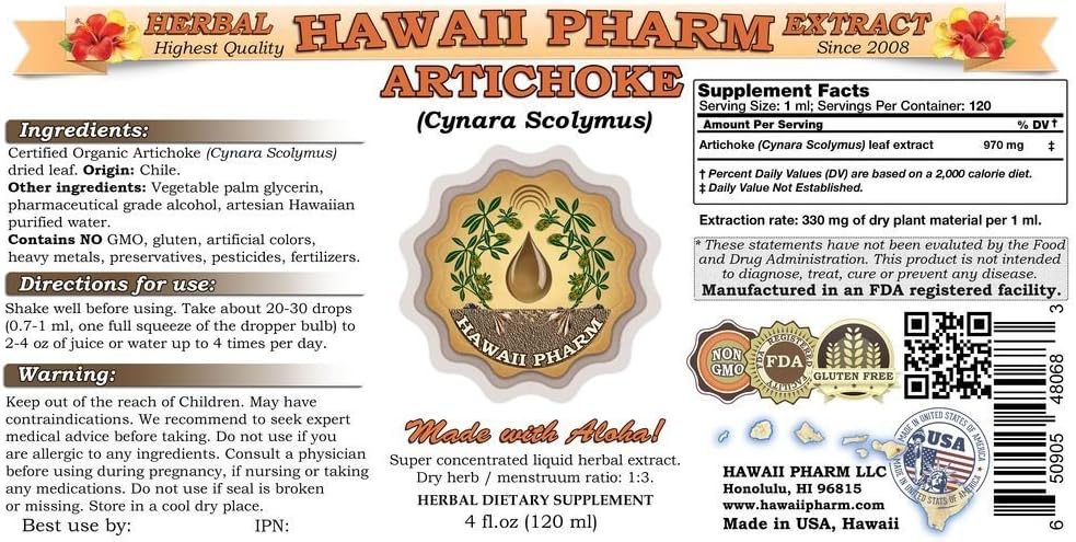 HawaiiPharm Artichoke Liquid Extract, Organic Artichoke (Cynara scolymus) Tincture 32 oz Unfiltered 3