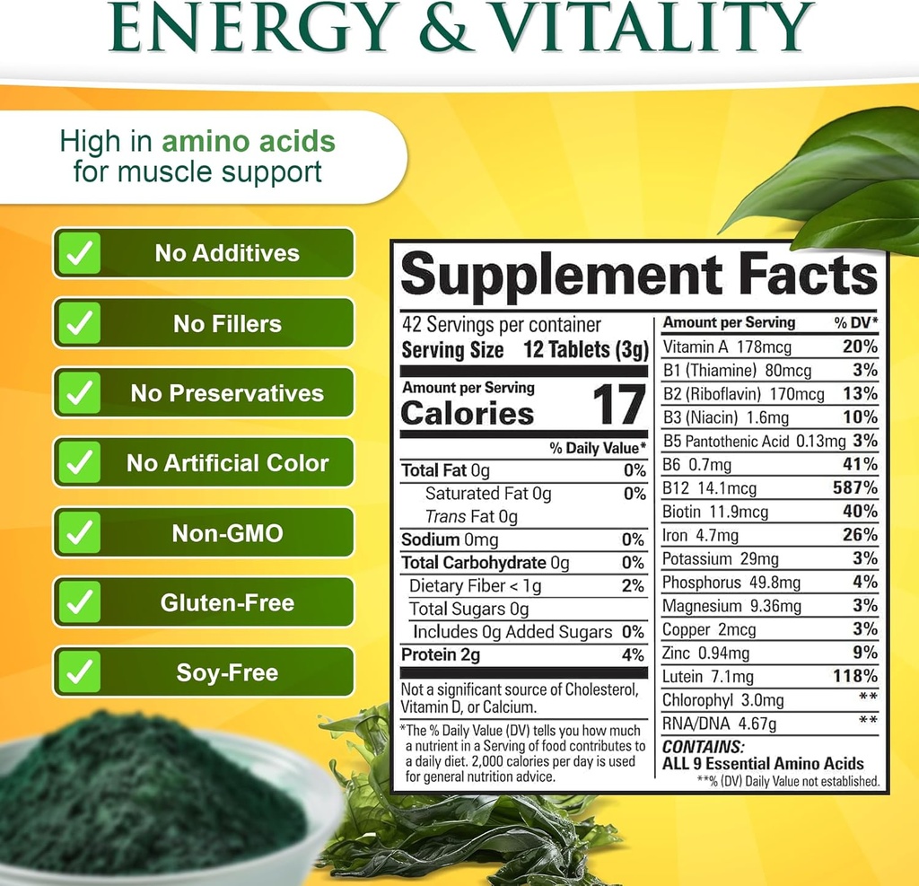 Sunlit Best Chlorella Spirulina Tablets - Organic USDA, Premium Spirulinas and Chlorella Capsules 500 Pills - Chlorellas Natural Superfood with Spirulina Algae, Enzymes Chlorophyll & Vegan Protein 4
