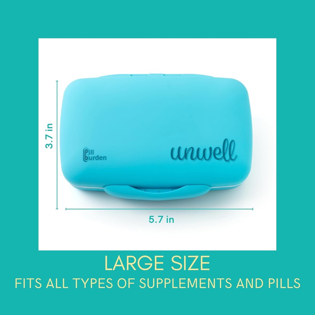 Cute, Large Pill Organizer – Big Silicone Travel Case for Vitamins & Supplements in Blue/Unwell 6