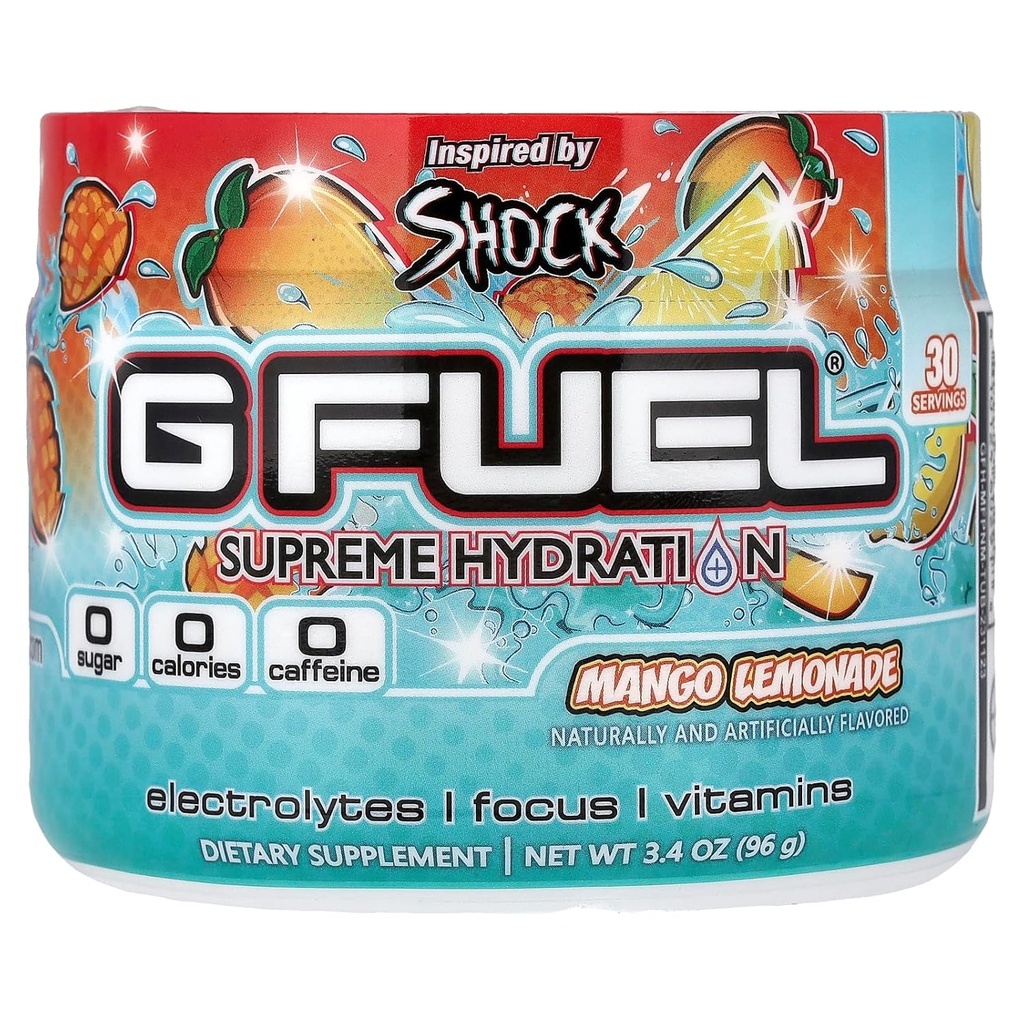 G Fuel Mango Lemonade Supreme Hydration, Electrolyte Powder Mix for Energy & Focus, Sugar and Caffeine Free Supplement with Essential Vitamins & Minerals, Mango Lemonade Flavor, 3.4 oz - 30 Servings 2