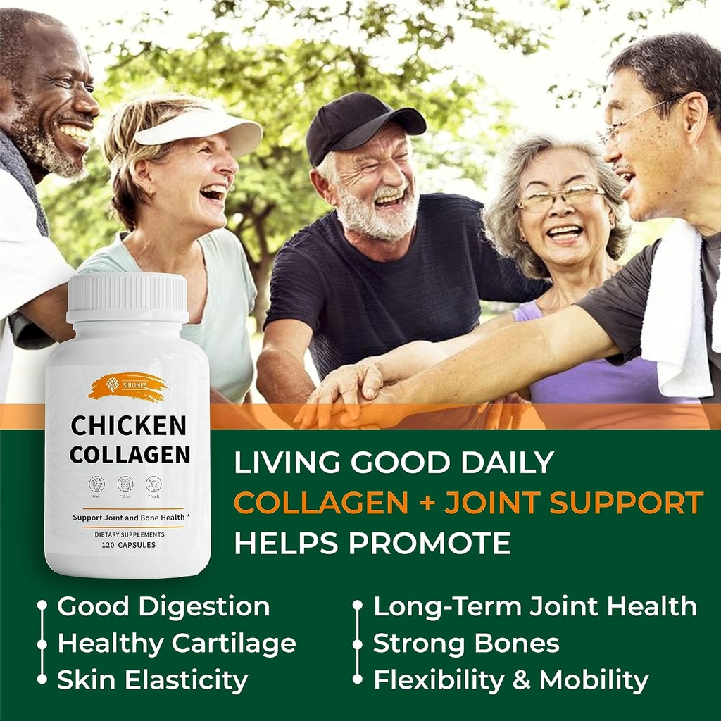SIRUNES Chicken Collagen Capsules - Type II Collagen Nutritional Supplement for Joint, Skin & Bone Support - Non-GMO, Anti-Aging Dietary Supplements with Hydrolyzed Collagen Peptides - 120 Capsules 3