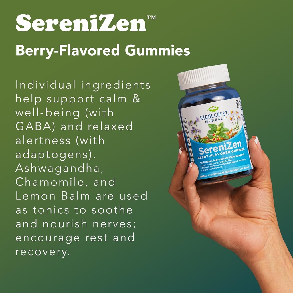 RidgeCrest Herbals SereniZen Gummies with Ashwagandha, GABA, L-Theanine, Chamomile & Lemon Balm, Supports Relaxation & Calm, Stress Management, Sleep. Daily Health Supplement, 60 Ct, 1-2 Month Supply 5
