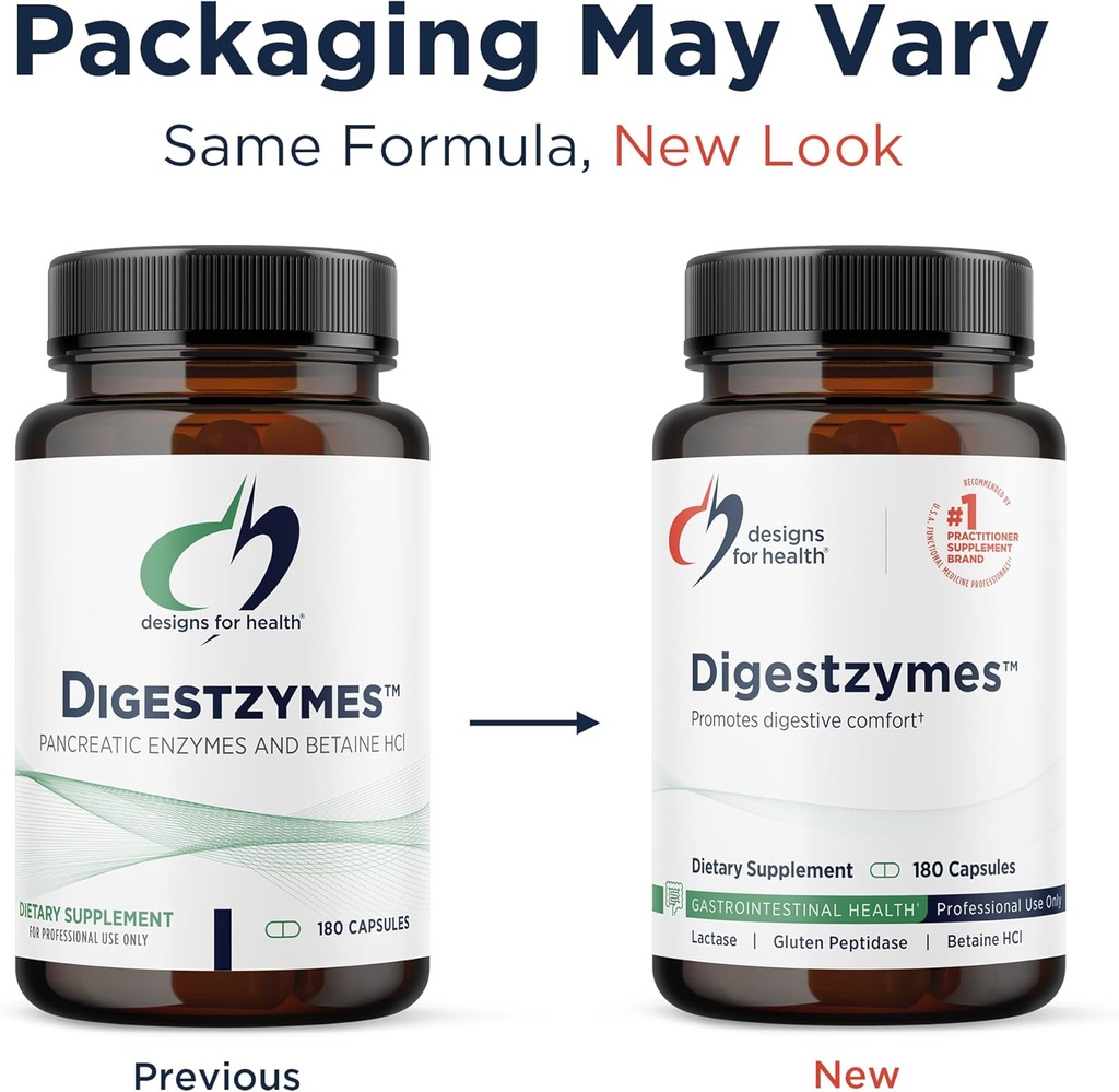 Designs for Health Digestzymes - Digestive Enzymes + Betaine Hydrochloride for Gas & Bloating Relief - Pepsin, Ox Bile, Lactase Enzyme & Lipase Enzymes for Digestion (180 Capsules) 5