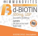 IMMUNOVITES High Dose Biotin (as d-Biotin, USP) 100mg (Equivalent to 100,000mcg) 90 Capsules, High Potency 5