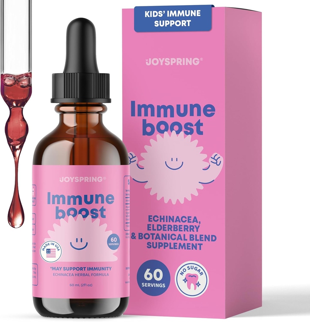 JoySpring Immune Drops - Kids Immune Support Liquid Supplement (2 fl oz) - Echinacea, Elderberry, Oregon Grape Root, Orange Peel, Vitamins A, B6, C - Natural Support System for Children & Adults 2