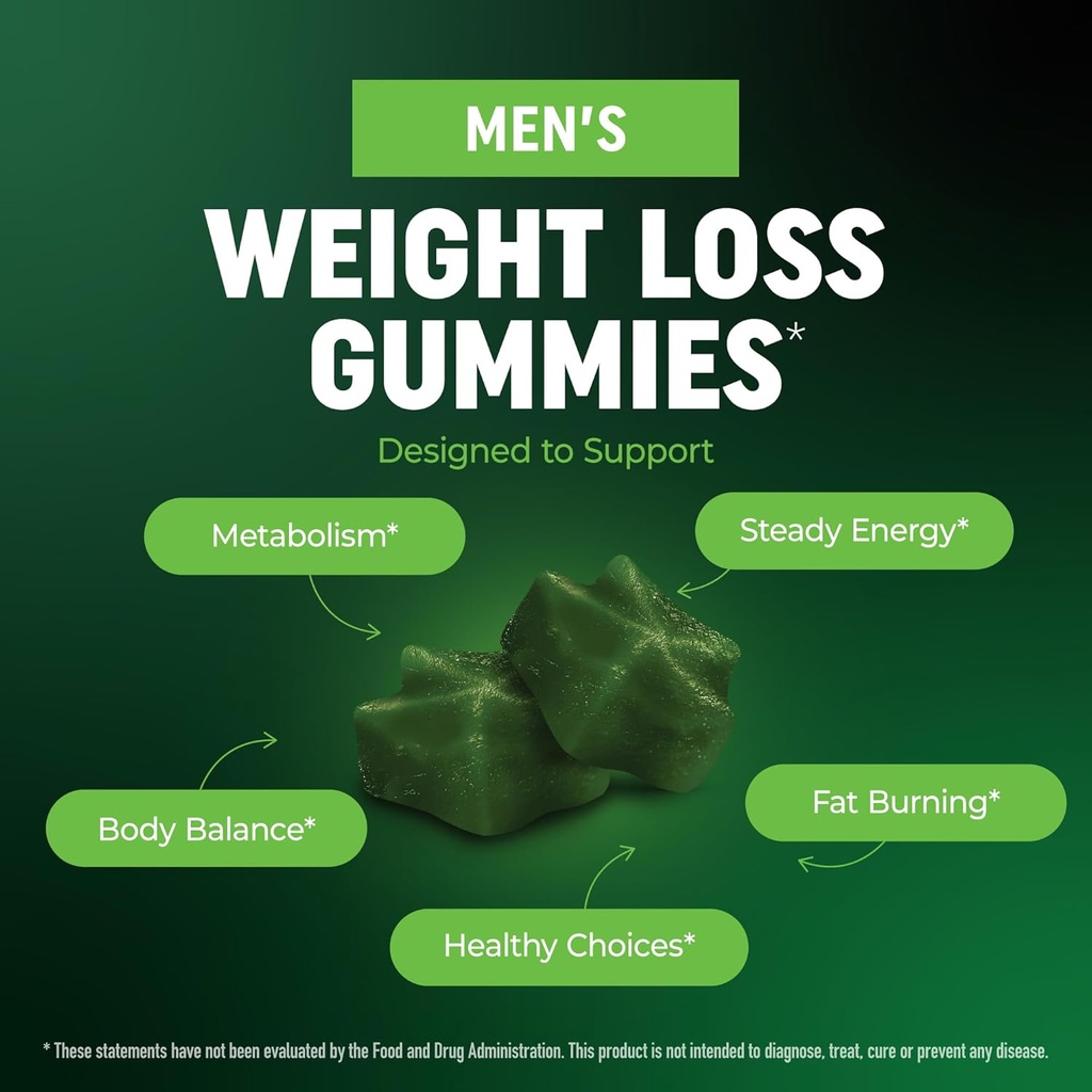 Men’s Fat Burner Gummies for Weight Loss | Green Tea, Green Coffee Bean, Garcinia Cambogia & Ketones | Belly Fat Burner for Men Weight Loss Gummies | Apple Flavored, Pectin-Based | 60 Gummies 3