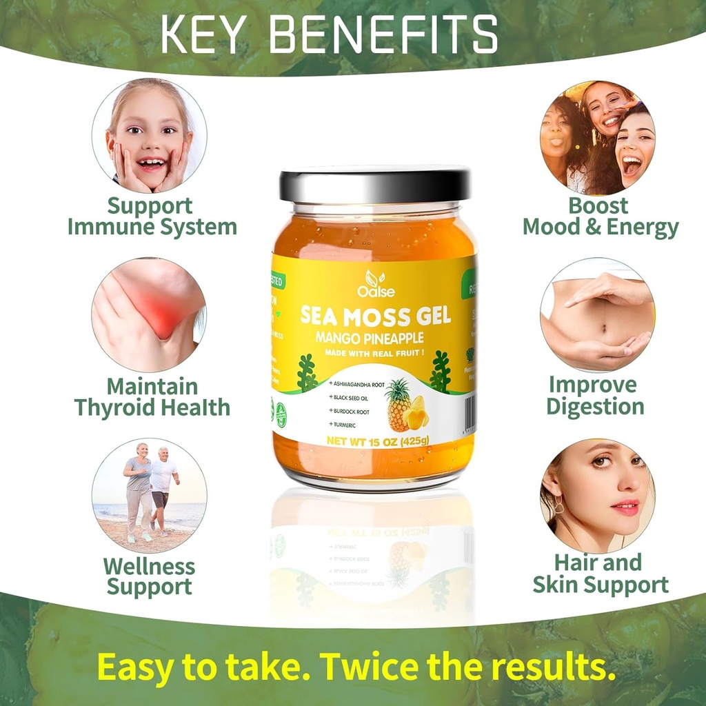 18.5 OZ Sea Moss Gel Strawberry Flavor - Natural Seamoss Gel with 92 Minerals and Vitamins - Non-GMO, Gluten-Free, Vegan - Immune Support 6