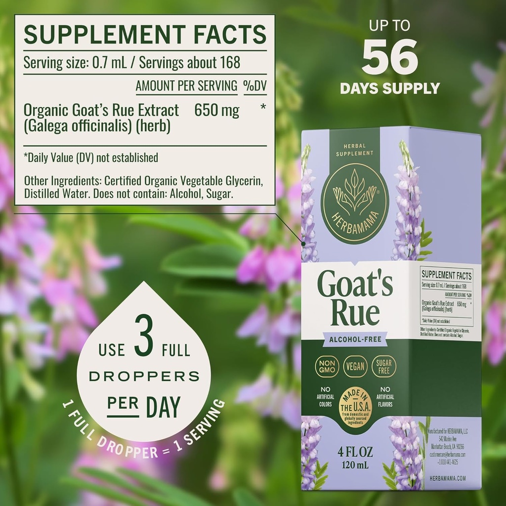 HERBAMAMA Goat's Rue Tincture - Vegan Lactation Support with Galega Officinalis Extract - Breastfeeding Support Drops - Non-GMO, Alcohol & Sugar-Free Goat's Rue Lactation Supplement 28-Day Supply 4