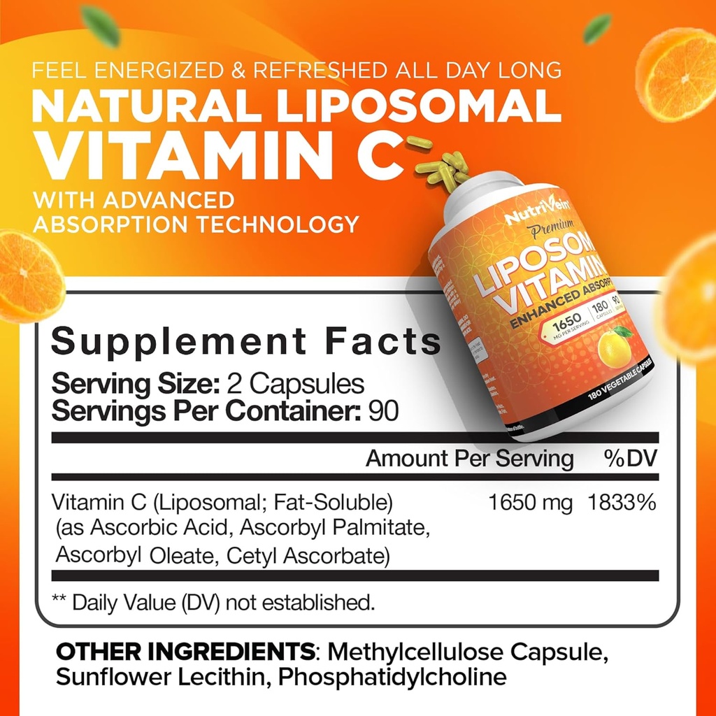 Nutrivein Premium Apple Cider Vinegar Capsules & Liposomal Vitamin C Supplement Bundle: High-Absorption Vitamin C Capsules & Apple Cider Vinegar Supplements Bundle for Immune Defenses & Gut Health 4