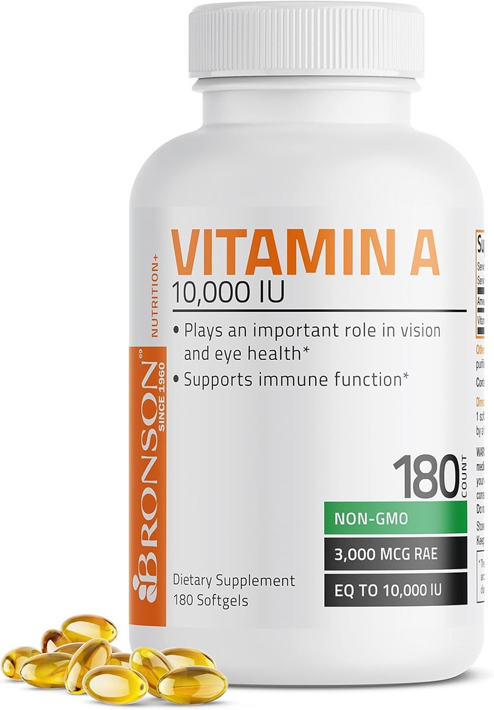 Bronson Vitamin A 10,000 IU Premium Non-GMO Formula Supports Healthy Vision & Immune System and Healthy Growth & Reproduction, 180 Softgels 2