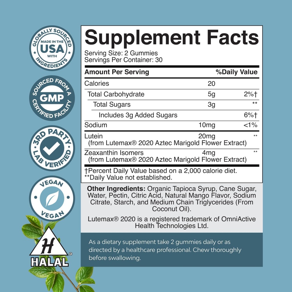 Vision Support Gummies for Adults - Lutein and Zeaxanthin Supplements for Eye Health - Potent Lutein Eye Vitamins for Blue Light Protection Dryness Strain Support & Visual Sharpness - 60 Count 4