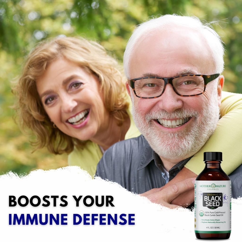 Mother Nature USDA Organic Black Seed Oil – Cold Pressed, Unrefined & Vegan Nigella Sativa, High Thymoquinone (2%+), Omega 3 6 9 for Immune, Joint & Heart Support, Hair & Skin, Non-GMO, 4oz 3