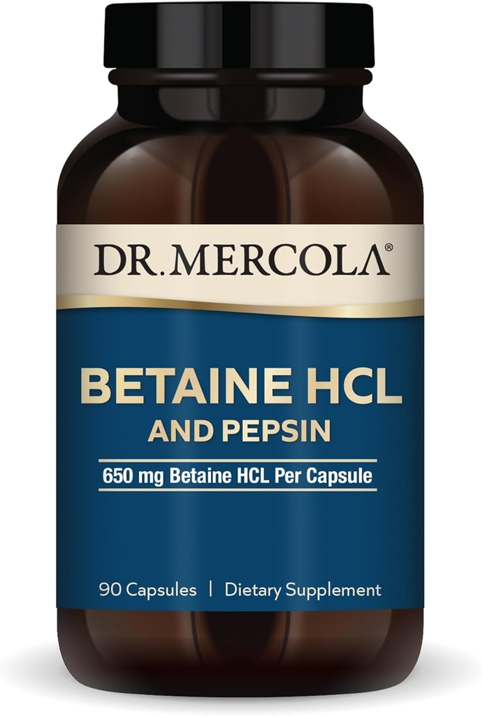 Dr. Mercola Betaine HCL & Pepsin - Digestive Support Supplement for pH Balance - Aids Mineral & Nutrient Absorption - Digestive Aid - Non-GMO, Gluten-Free & Soy-Free - 90 Capsules (30 Servings) 2