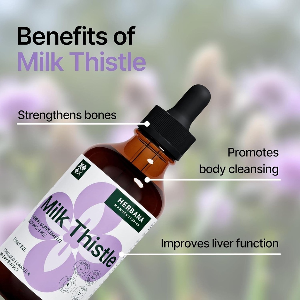 Milk Thistle 4 fl oz Liquid Extract - Natural Liver Support Drops - Cleanse and Detox Herbal Supplement - Silybum Marianum Tincture for Man & Woman - Family Size - High Potency - 90-Day Supply 4