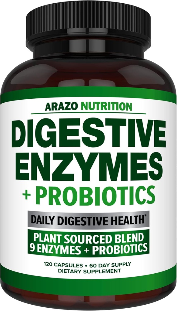 Digestive Enzymes with Probiotics - Multi Enzyme Nutritional Supplement - Acidophilus Bromelain Papaya Papain Lipase & Lactase - Improve Digestion - 120 Pills - Arazo Nutrition 2