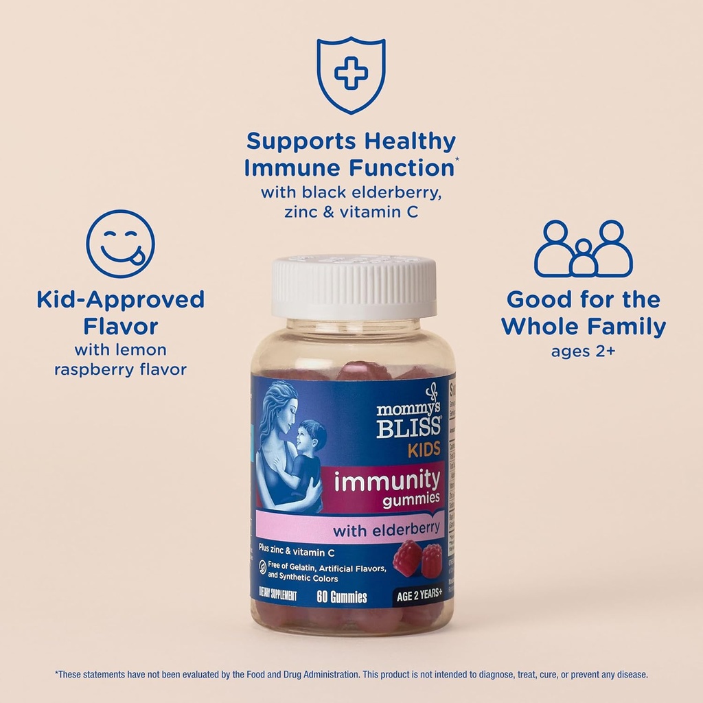 Mommy's Bliss Kids Elderberry Gummies, Supports Immunity with Black Elderberry, Zinc & Vitamin C, Gluten Free & Vegan, Age 2 Years+ (60 Count) 4